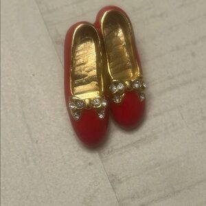 Red Rhinestone Enamel slipper shoe brooch pin 1 1/8"
